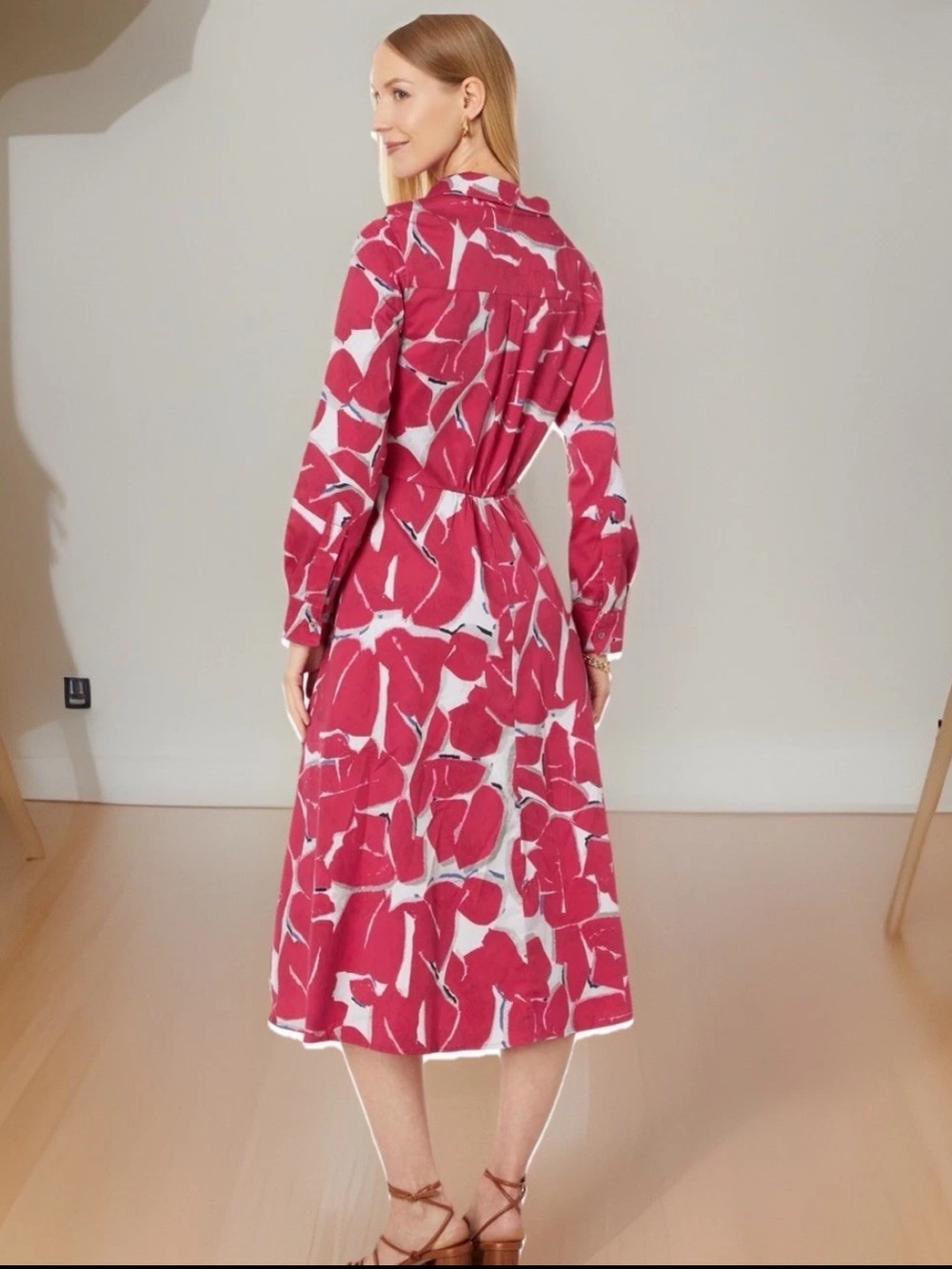 NIC + ZOE Dress Small Red Bold Petals Jessie Stretch Cotton SPRING Shirtdress - Picture 4 of 16